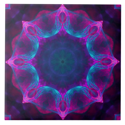 Blauw- en roze neon Dark Kaleidoscope gradiënt Tegeltje (Voorkant)