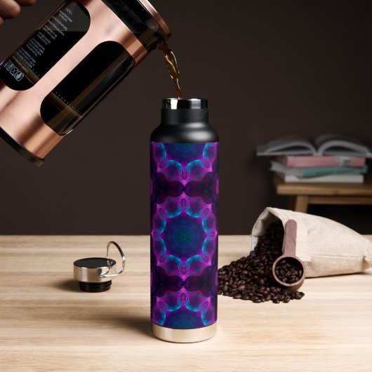 Blauw- en roze neon Dark Kaleidoscope gradiënt Waterfles (Koffie)