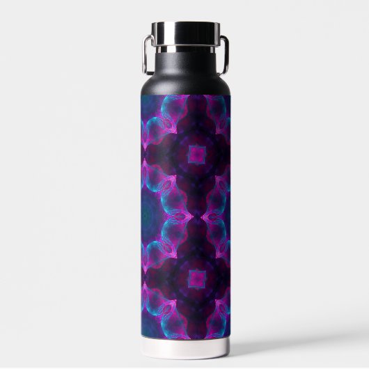 Blauw- en roze neon Dark Kaleidoscope gradiënt Waterfles (Voorkant)