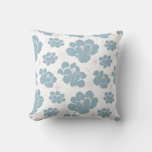 Blauw en Roze Neutraal Bloem Bloempatroon Kussen