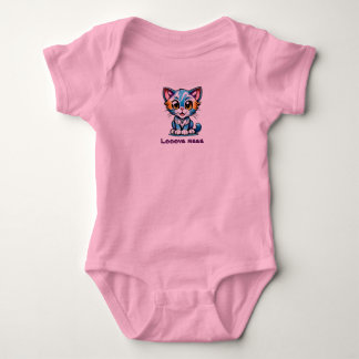 Blauw en roze nieuwsgierige Schattige kitten Romper
