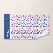 Blauw en Roze Oceaan Seashell Patroon met Naam Bad Handdoek (Handdoek)