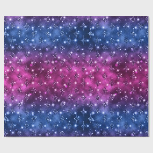 Blauw en roze ombre Glitter Celestial Pattern Cadeaupapier (Vlak)