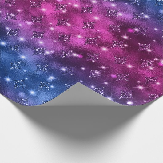 Blauw en roze ombre Glitter Celestial Pattern Cadeaupapier (Hoek)