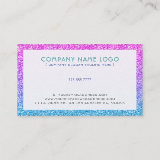 Blauw en roze ombre glitter visitekaartje (Achterkant)