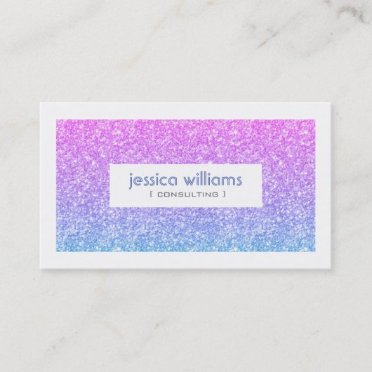 Blauw en roze ombre glitter visitekaartje (Voorkant)