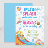 Blauw en Roze Opblaasbare Pool Party Meisje Verjaa Kaart (Voorkant / Achterkant)