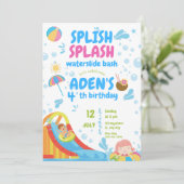 Blauw en Roze Opblaasbare Poolpartij Verjaardag Kaart (Staand voorkant)