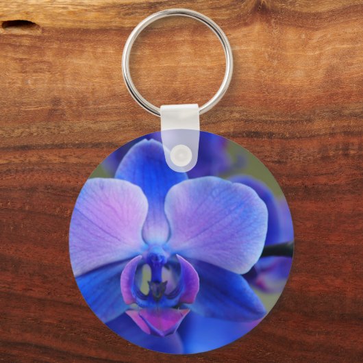 Blauw en roze orchidee sleutelhanger (Voorkant)