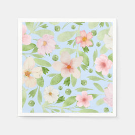 Blauw en roze pastel bloemmotief servet