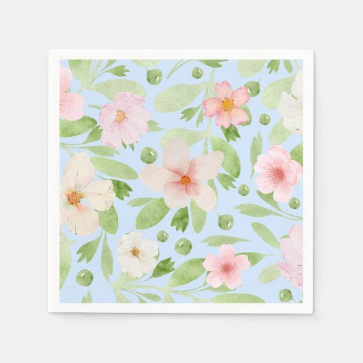 Blauw en roze pastel bloemmotief servet (Voorkant)
