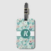  Blauw en Roze Pastel Folk Art Flowers Bagagelabel (Voorkant (verticaal))