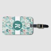  Blauw en Roze Pastel Folk Art Flowers Bagagelabel (Voorkant (horizontaal))