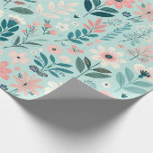  Blauw en Roze Pastel Folk Art Flowers Cadeaupapier (Hoek)