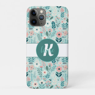  Blauw en Roze Pastel Folk Art Flowers Case-Mate iPhone Case
