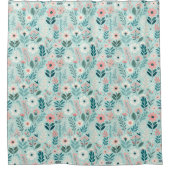  Blauw en Roze Pastel Folk Art Flowers Douchegordijn (Voorkant)