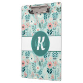 Blauw en Roze Pastel Folk Art Flowers Klembord (Links)