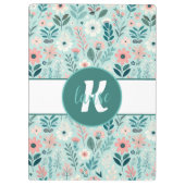 Blauw en Roze Pastel Folk Art Flowers Klembord (Achterkant)