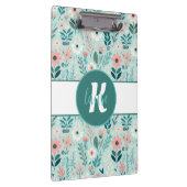 Blauw en Roze Pastel Folk Art Flowers Klembord (Rechts)