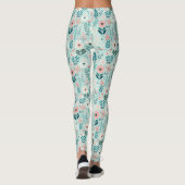  Blauw en Roze Pastel Folk Art Flowers Leggings (Achterkant)