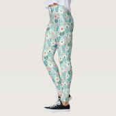  Blauw en Roze Pastel Folk Art Flowers Leggings (Links)
