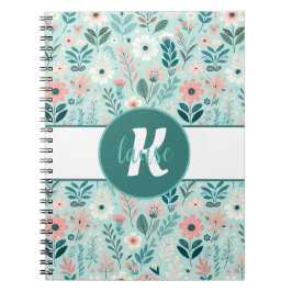  Blauw en Roze Pastel Folk Art Flowers Notitieboek