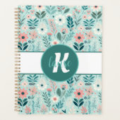 Blauw en Roze Pastel Folk Art Flowers Planner (Voorkant)