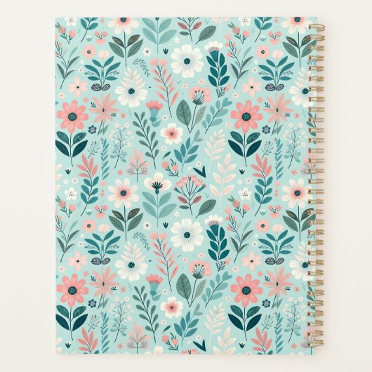 Blauw en Roze Pastel Folk Art Flowers Planner (Achterkant)