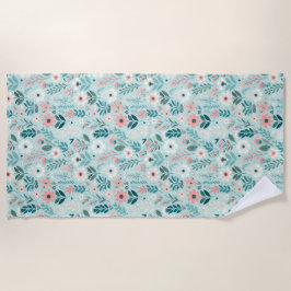  Blauw en Roze Pastel Folk Art Flowers Strandlaken