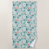 Blauw en Roze Pastel Folk Art Flowers Strandlaken (Voorkant)