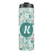  Blauw en Roze Pastel Folk Art Flowers Thermosbeker (Voorkant)