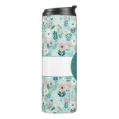  Blauw en Roze Pastel Folk Art Flowers Thermosbeker (Gedraaid links)