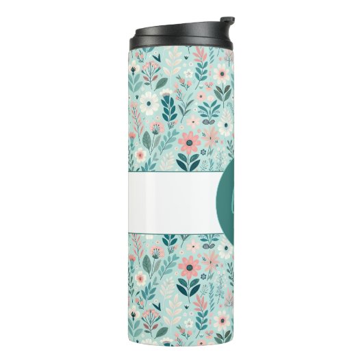  Blauw en Roze Pastel Folk Art Flowers Thermosbeker (Gedraaid links)