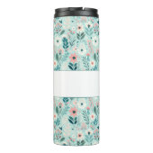  Blauw en Roze Pastel Folk Art Flowers Thermosbeker (Achterkant)