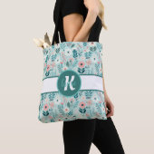  Blauw en Roze Pastel Folk Art Flowers Tote Bag (Dichtbij)