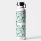  Blauw en Roze Pastel Folk Art Flowers Waterfles (Achterkant)