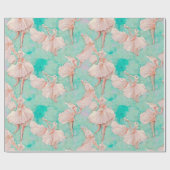  blauw en roze pastels kleine danseres afdrukken cadeaupapier (Vlak)