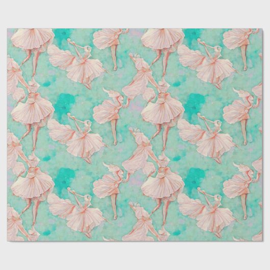  blauw en roze pastels kleine danseres afdrukken cadeaupapier (Vlak)