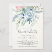 Blauw en roze Peony Bridal Brunch & Bubble Kaart (Voorkant)