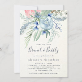 Blauw en roze Peony Bridal Brunch & Bubble Kaart