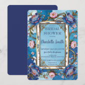 Blauw en roze pioen antiek vrijgezellenfeest kaart (Voorkant / Achterkant)