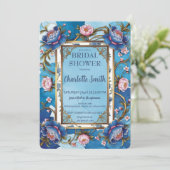 Blauw en roze pioen antiek vrijgezellenfeest kaart (Staand voorkant)