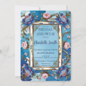 Blauw en roze pioen antiek vrijgezellenfeest kaart (Voorkant)