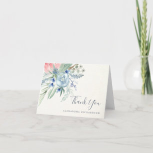 Blauw en roze pioen Baby shower Dank je Bedankkaart