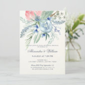 Blauw en Roze Pioen Waterverf Bruiloft Brunch Kaart (Staand voorkant)