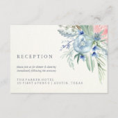 Blauw en Roze Pioen Waterverf Trouwreceptie Informatiekaartje (Voorkant)