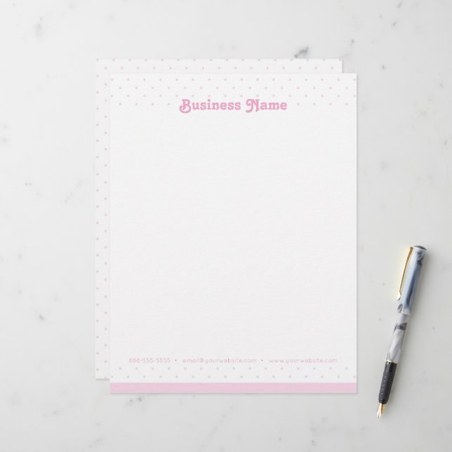 Blauw en Roze Polka Dots Letterhead Briefhoofd (Voorkant / Achterkant in situ)
