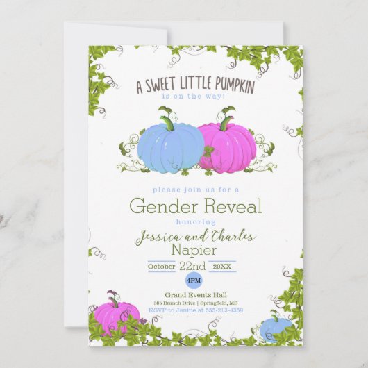 Blauw en roze pompoen kaart (Voorkant)