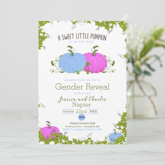 Blauw en roze pompoen kaart (Staand voorkant)