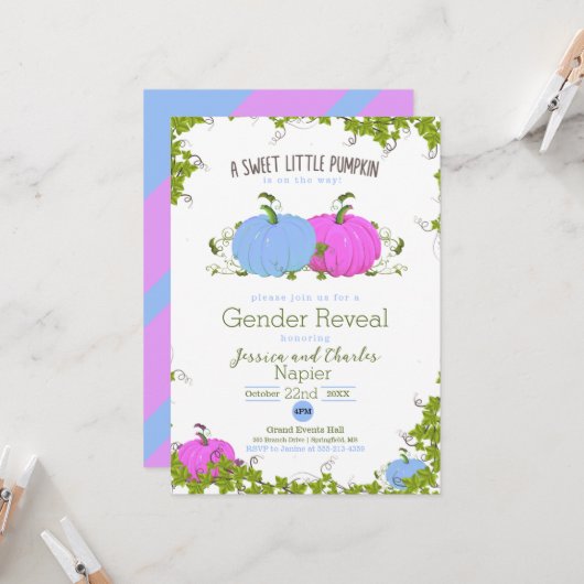 Blauw en roze pompoen kaart (Voorkant / Achterkant in situ)